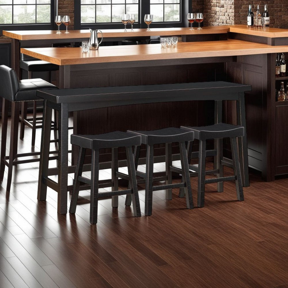 Casy 4pc Counter Height Table Set | 3 Contoured Stools | Black Wood