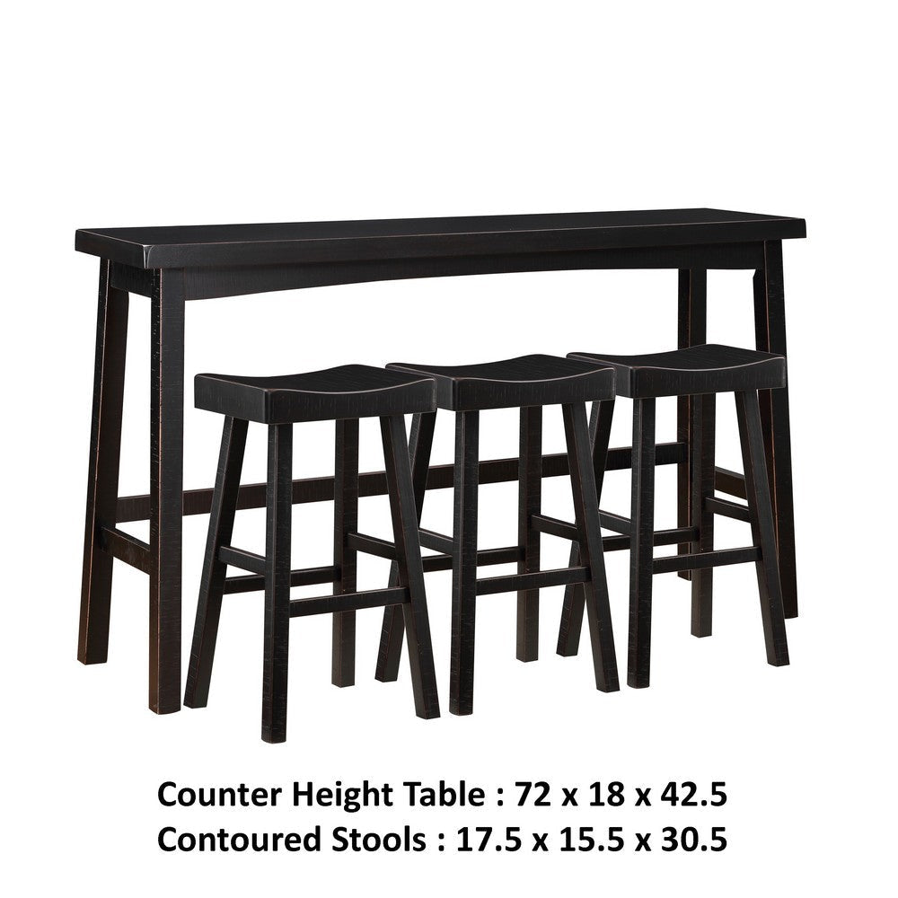 Casy 4pc Bar Height Table Set | 3 Contoured Stools | Black Rubberwood BM336035