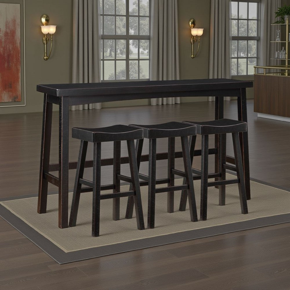 Casy 4pc Bar Height Table Set | 3 Contoured Stools | Black Rubberwood