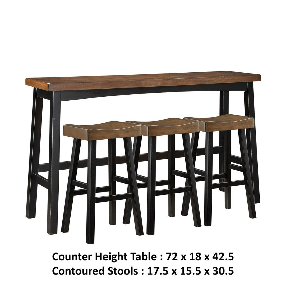 Casy 4pc Bar Height Table Set | 3 Contour Stools | Black Brown Wood BM336037