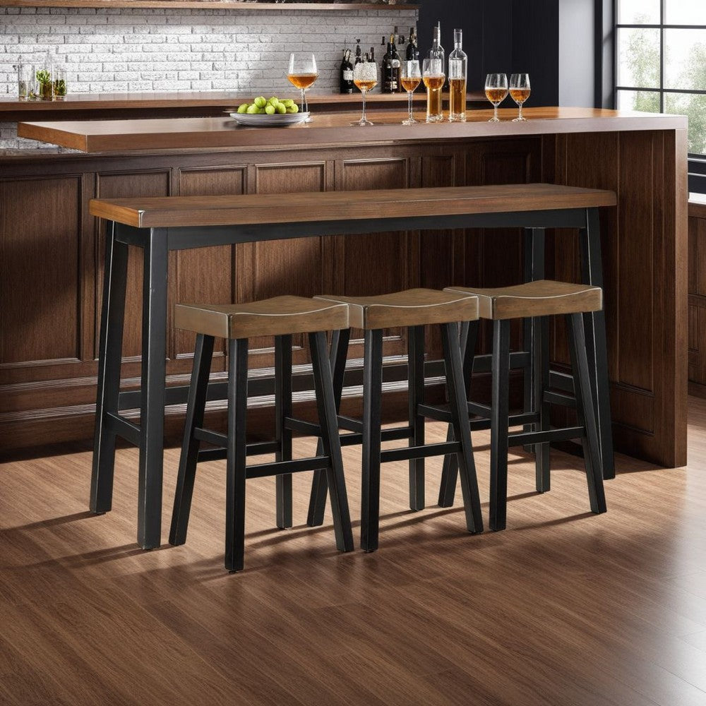 Casy 4pc Bar Height Table Set | 3 Contour Stools | Black Brown Wood