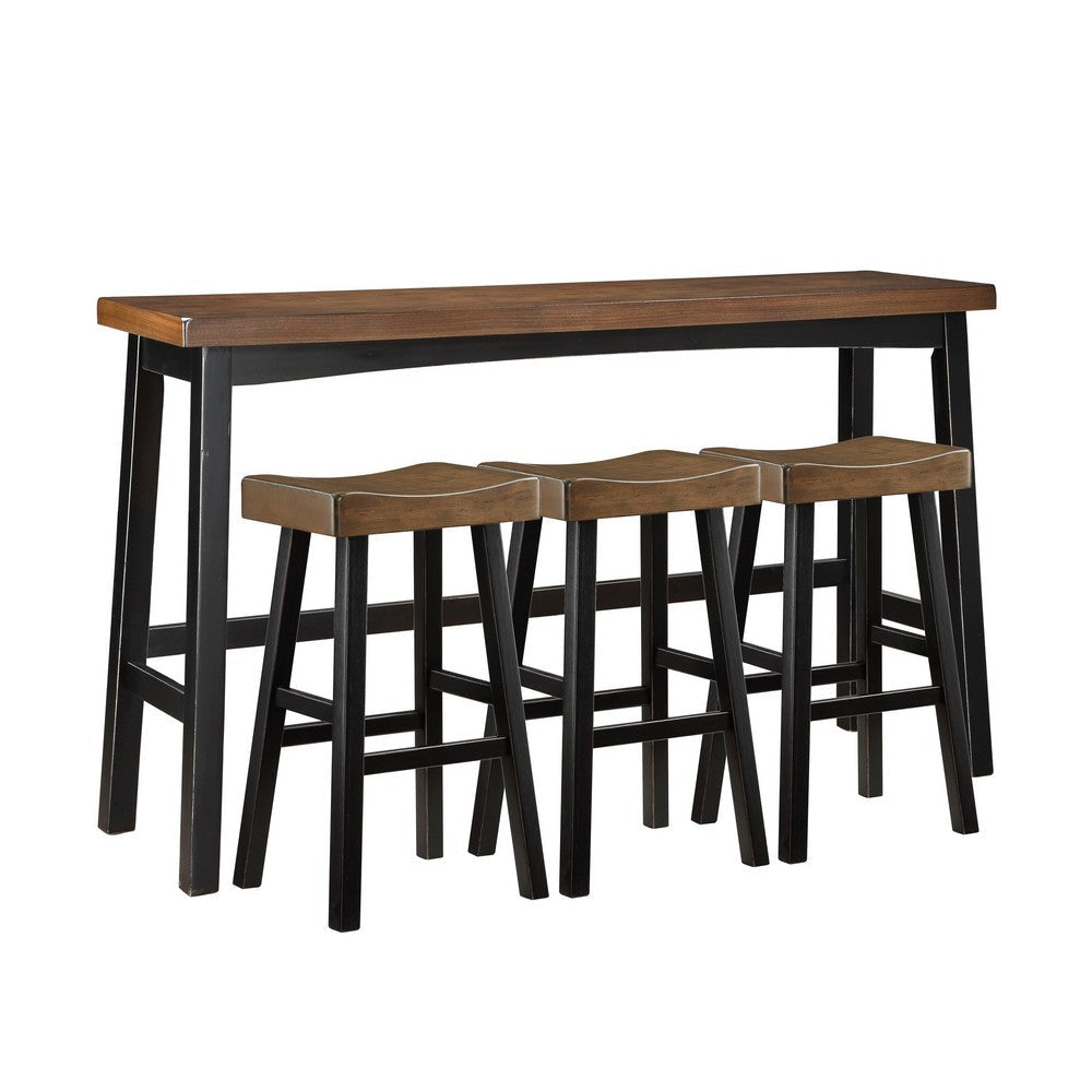 Casy 4pc Bar Height Table Set | 3 Contour Stools | Black Brown Wood