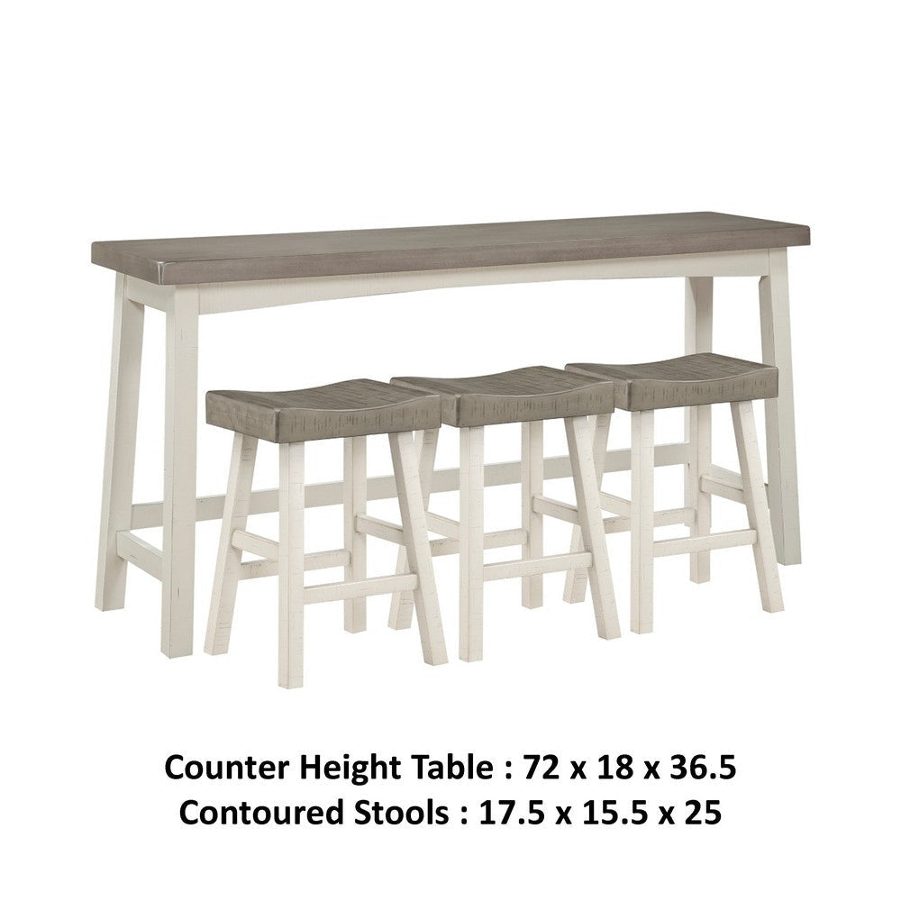 Casy 4pc Counter Height Table Set | 3 Contour Stools | White and Brown BM336038