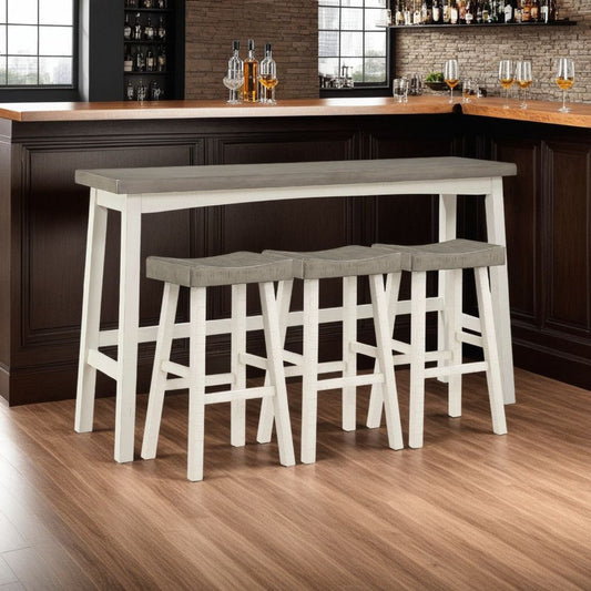 Casy 4pc Bar Height TableSet | 3 Contour Seat Stools | White and Brown