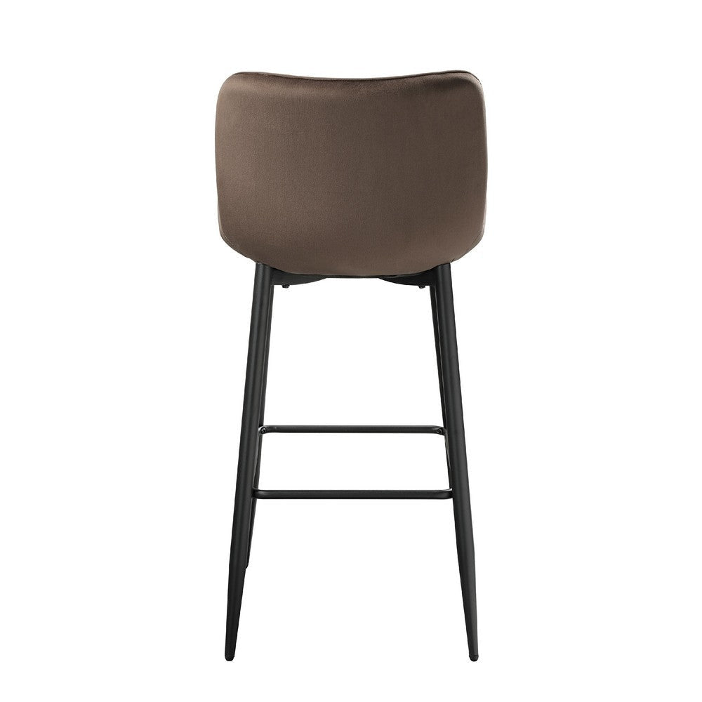 Aniya Bar Stool Chair Set of 2 | Black Metal Legs | Brown Velvet BM336041