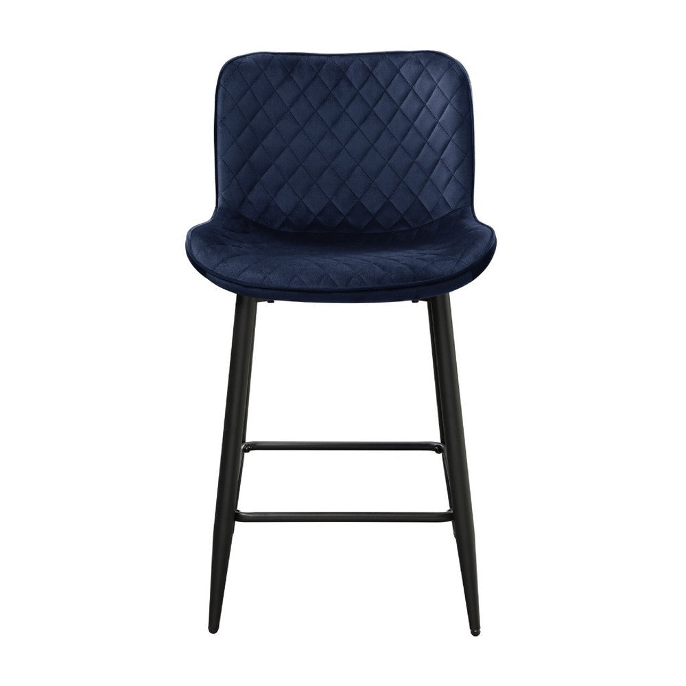 Aniya Counter Stool Chair Set of 2 | Black Metal | Dark Blue Velvet BM336042