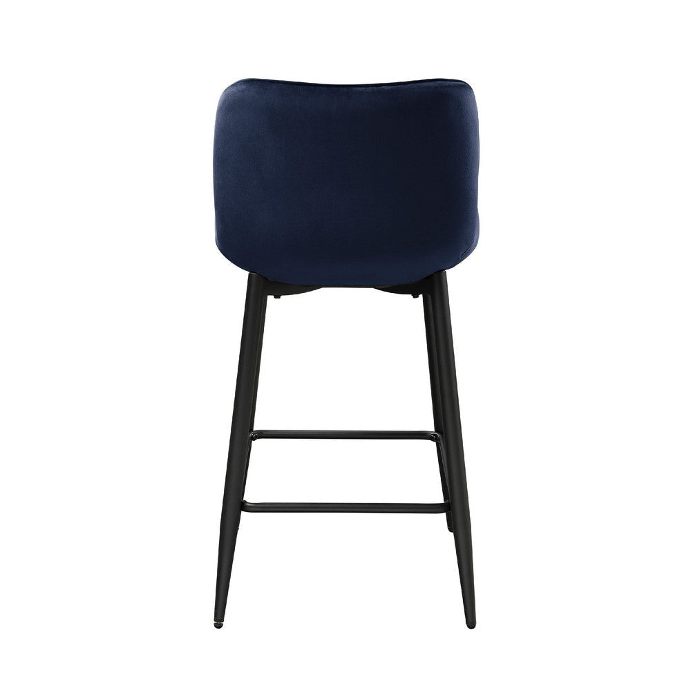 Aniya Counter Stool Chair Set of 2 | Black Metal | Dark Blue Velvet BM336042