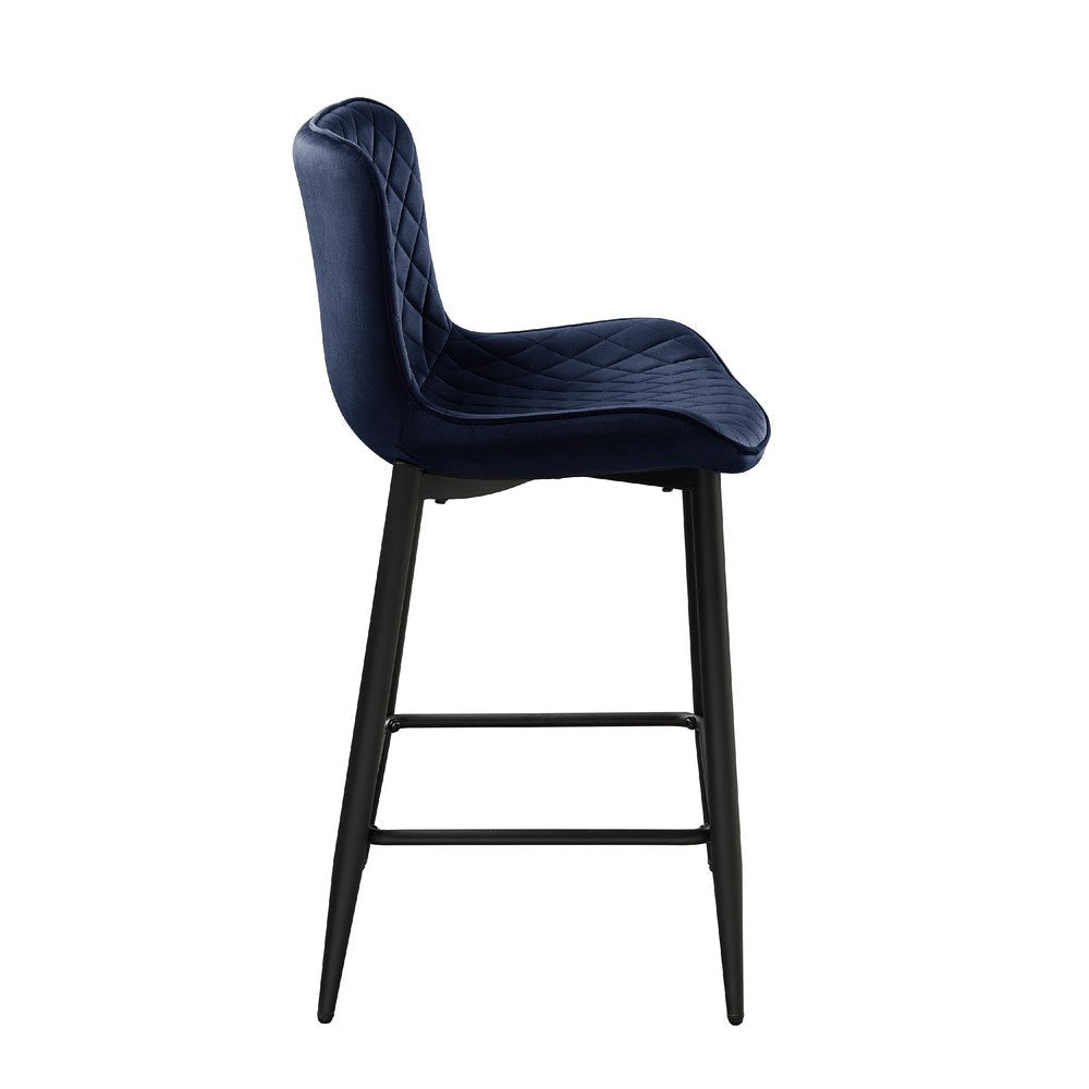 Aniya Counter Stool Chair Set of 2 | Black Metal | Dark Blue Velvet BM336042