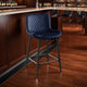 Aniya Counter Stool Chair Set of 2 | Black Metal | Dark Blue Velvet