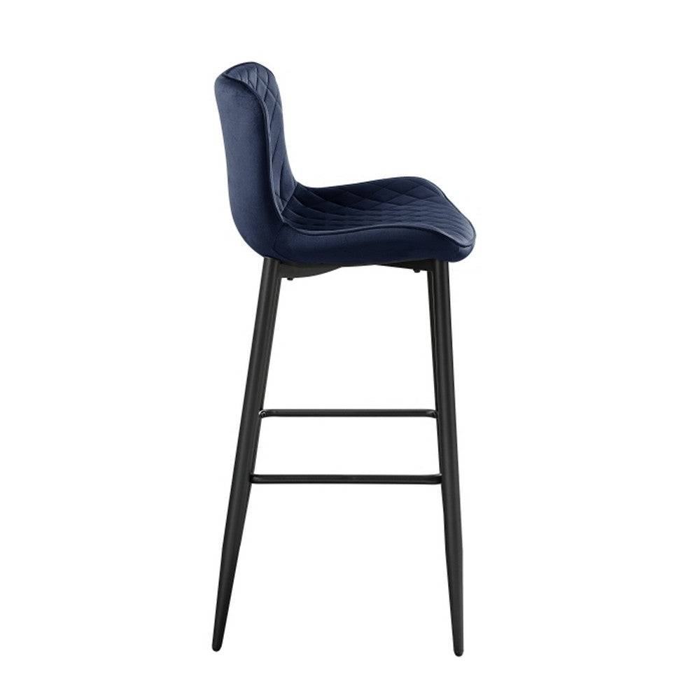 Aniya Bar Stool Chair Set of 2 | Black Metal Legs | Dark Blue Velvet BM336043
