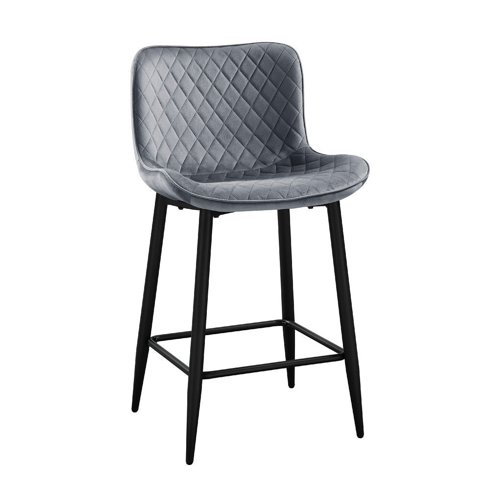 Aniya Counter Stool Chair Set of 2 | Black Metal | Dark Gray Velvet