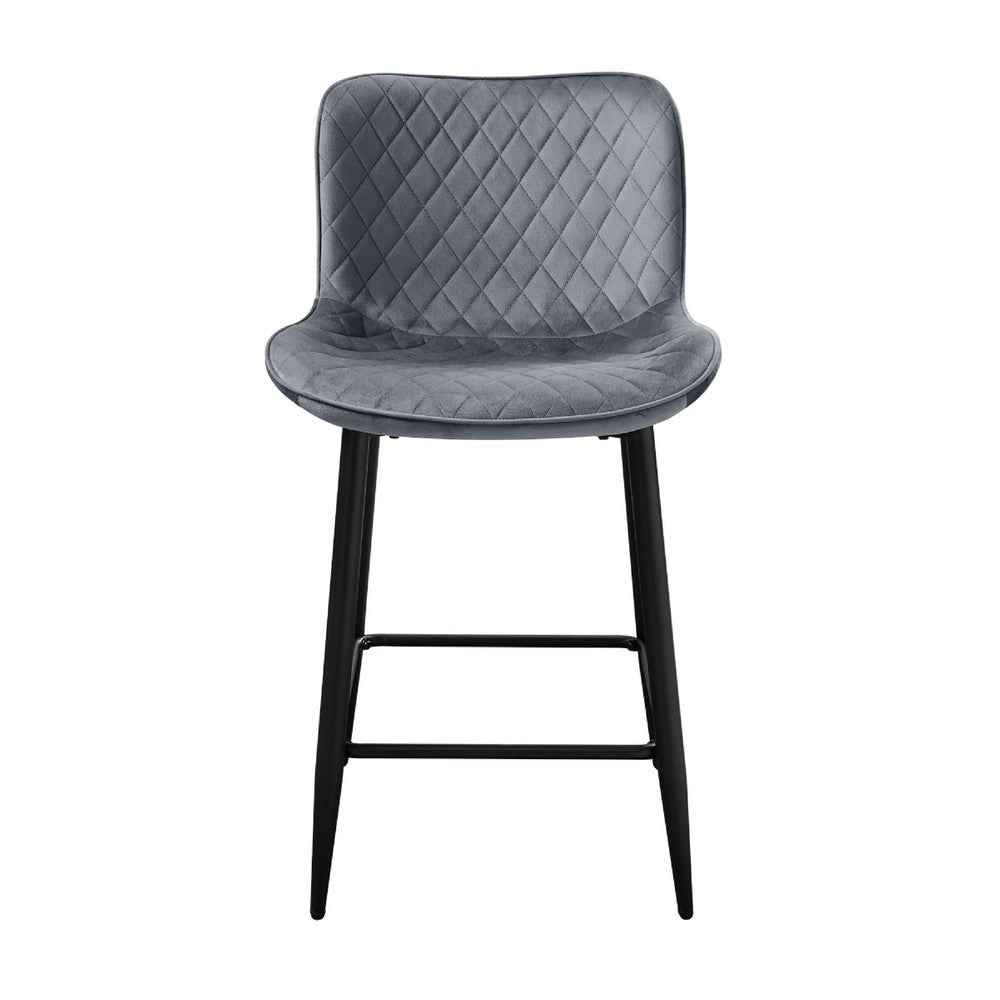 Aniya Counter Stool Chair Set of 2 | Black Metal | Dark Gray Velvet BM336044