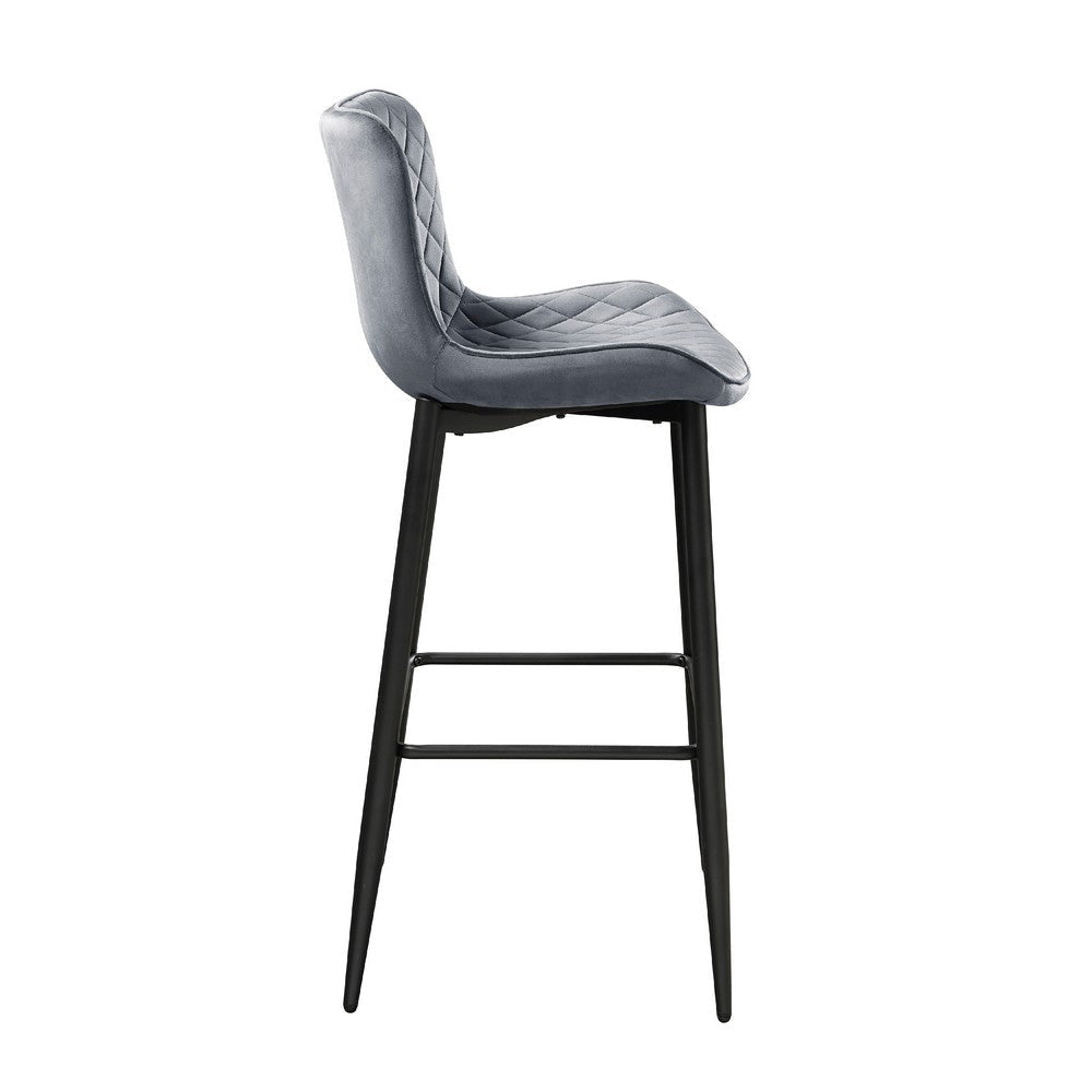 Aniya Bar Stool Chair Set of 2 | Black Metal Legs | Dark Gray Velvet BM336045