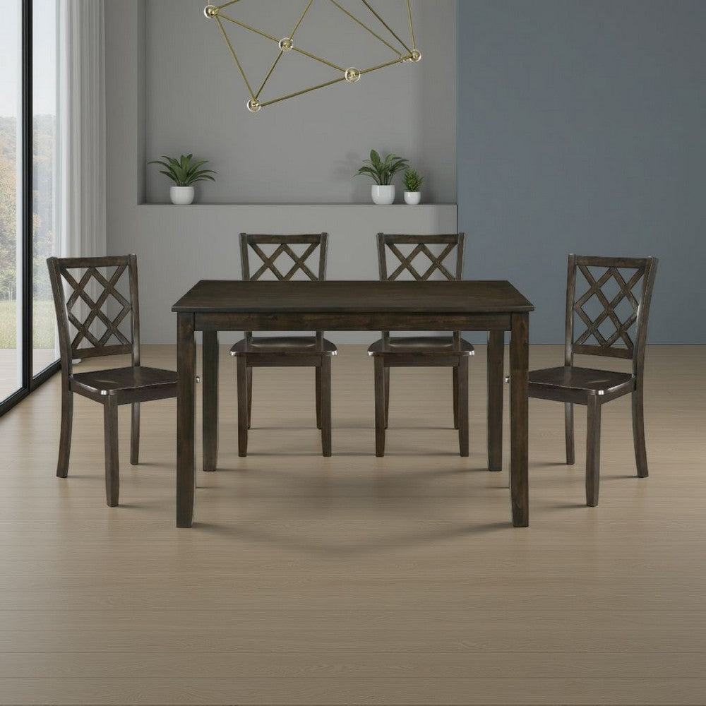 Oria 5pc Dinette Set | Table and 4 Lattice Dining Chairs | Gray Wood