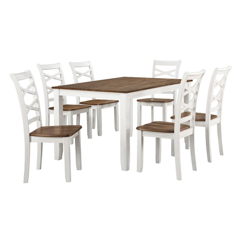 Dobby 7pc Dinette Set | Table and 6 Dining Chairs | White Brown Wood
