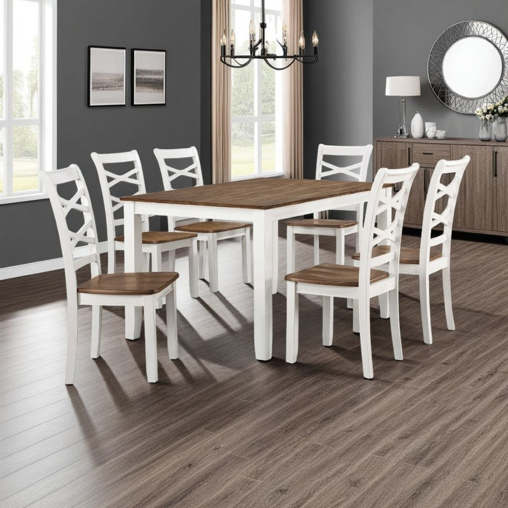 Dobby 7pc Dinette Set | Table and 6 Dining Chairs | White Brown Wood