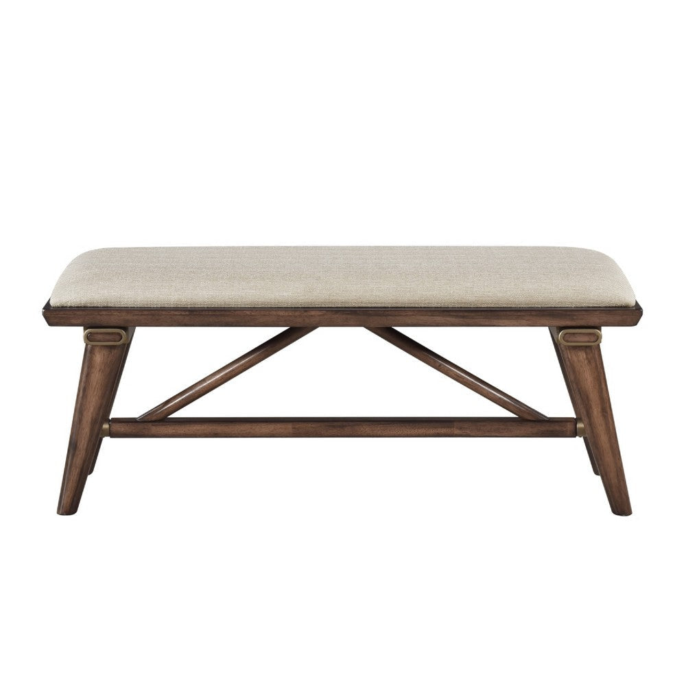 Manny Bench with Brown Angled Legs | Cream Textured Polyester | 47’’ BM336051