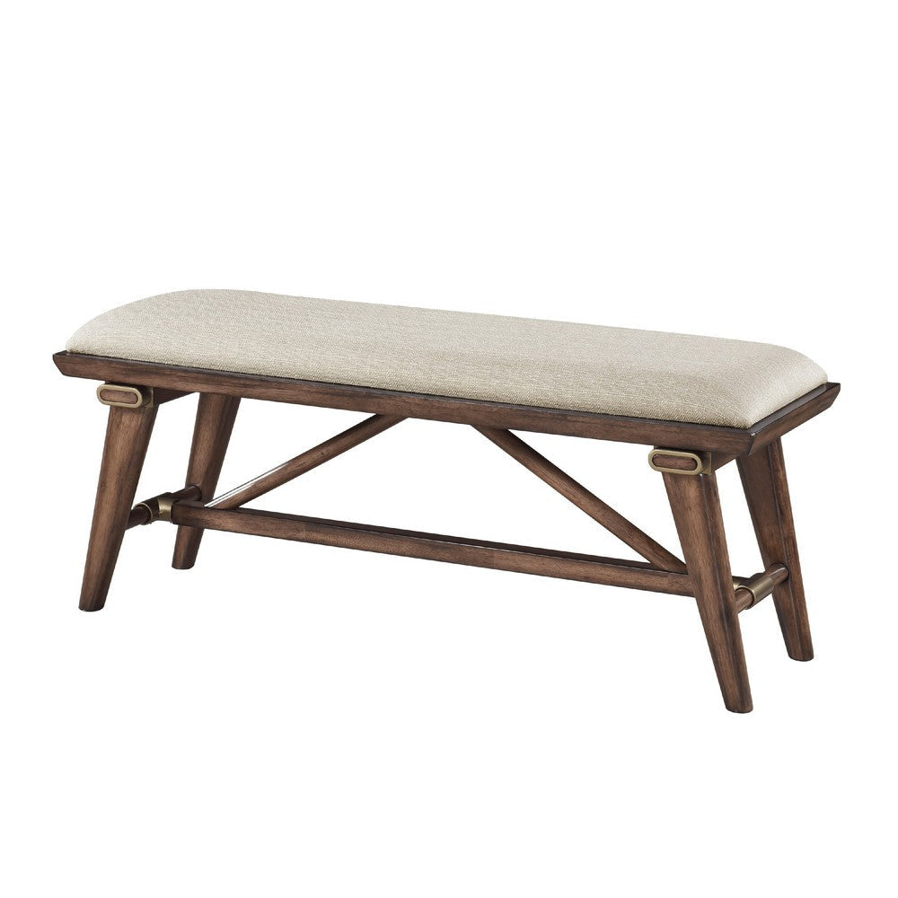 Manny Bench with Brown Angled Legs | Cream Textured Polyester | 47’’ BM336051