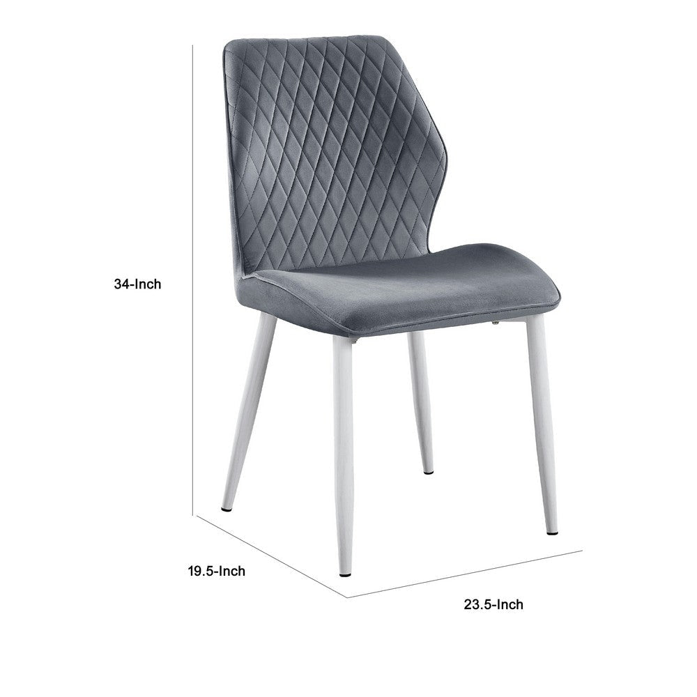 Bailey Dining Chair Set of 2 | White Metal Gray Diamond Quilted Velvet BM336056