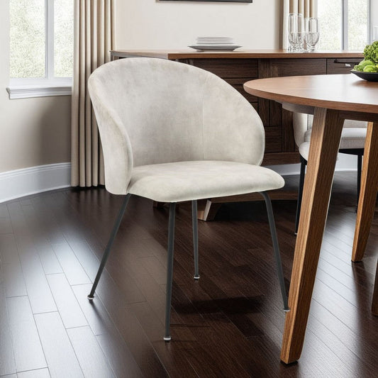 Salie Dining Chair Set of 2 | Curved Back | Black Metal | Beige Velvet