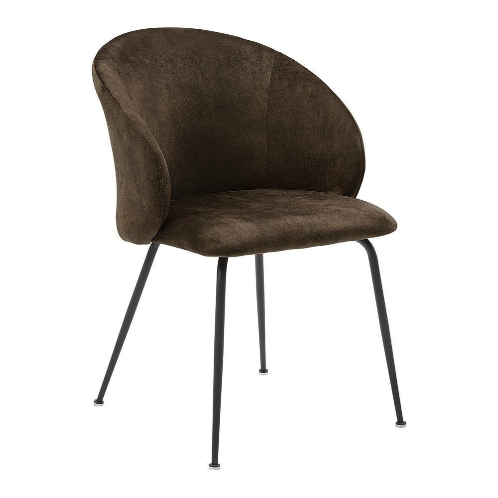 Salie Dining Chair Set of 2 | Curved Back | Black Metal | Brown Velvet