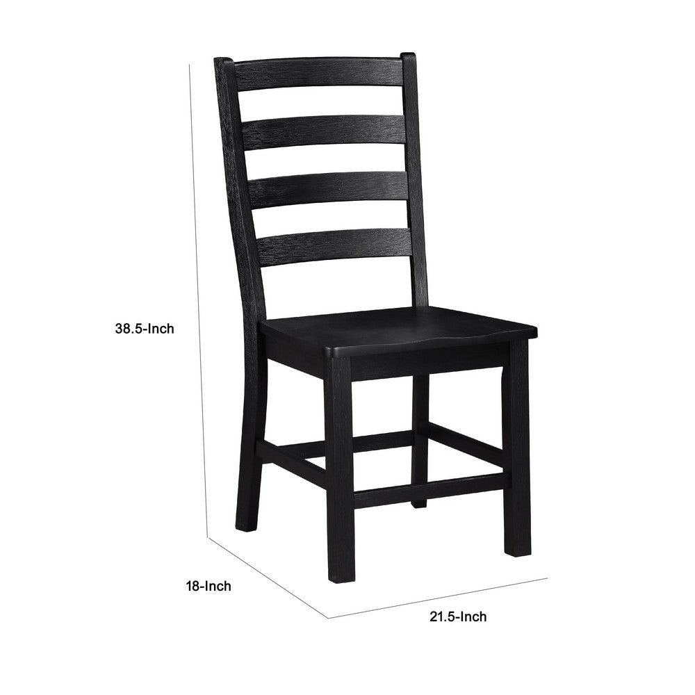 Reddy Side Chair Set of 2 | Ladder Back Farmhouse Style | Black Wood BM336061