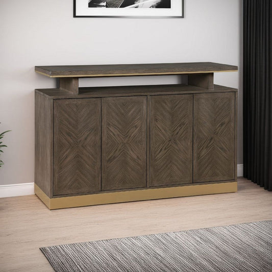 Greta Sideboard Buffet Console | 2 Cabinets Floating Top | Gold Brown