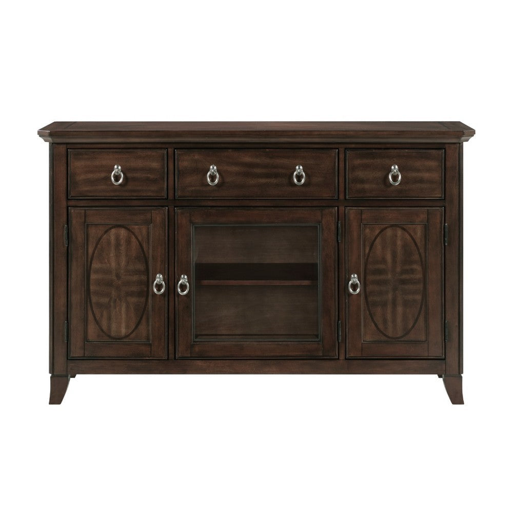 Rinie Sideboard Buffet Console | 3 Drawer 3 Cabinet Cherry Brown Wood BM336068