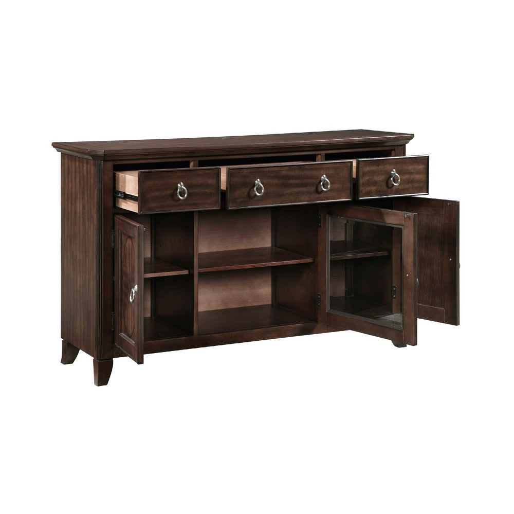 Rinie Sideboard Buffet Console | 3 Drawer 3 Cabinet Cherry Brown Wood BM336068