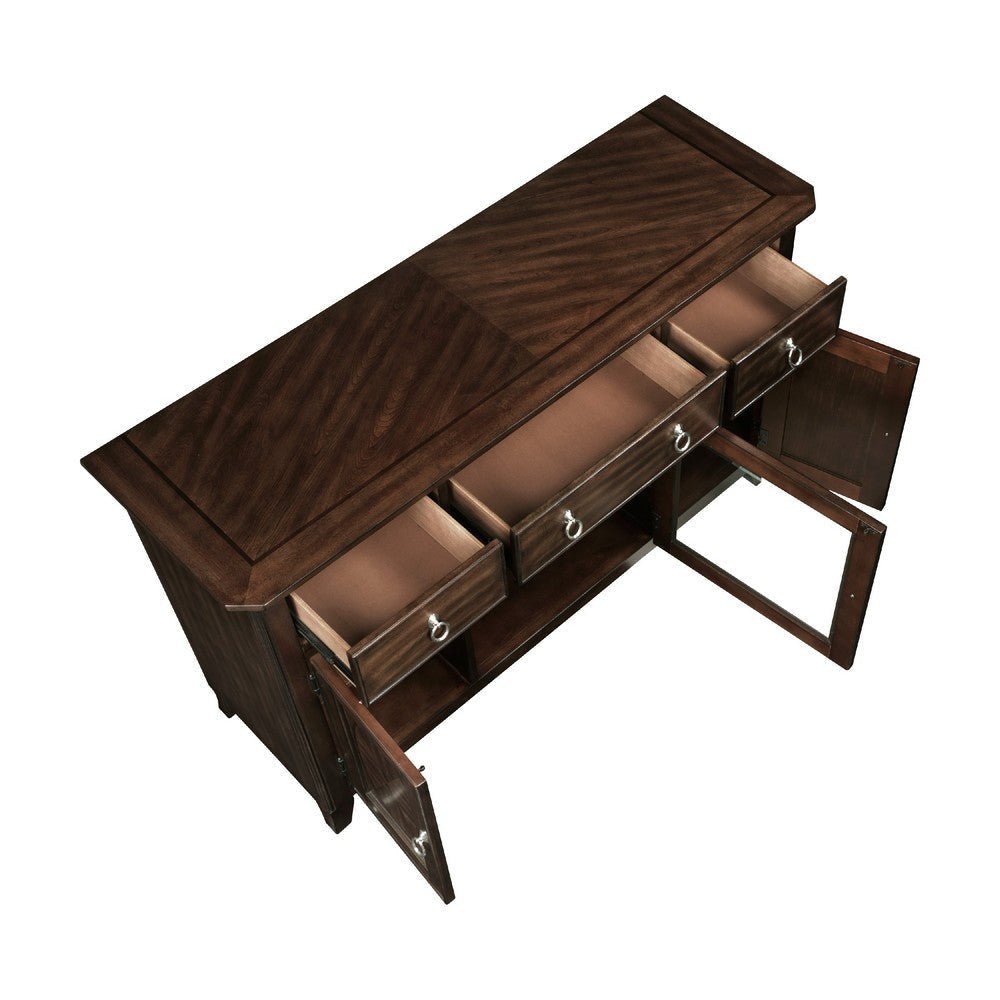 Rinie Sideboard Buffet Console | 3 Drawer 3 Cabinet Cherry Brown Wood BM336068