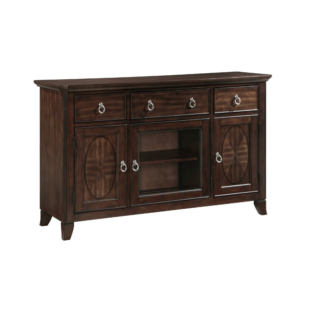 Rinie Sideboard Buffet Console | 3 Drawer 3 Cabinet Cherry Brown Wood