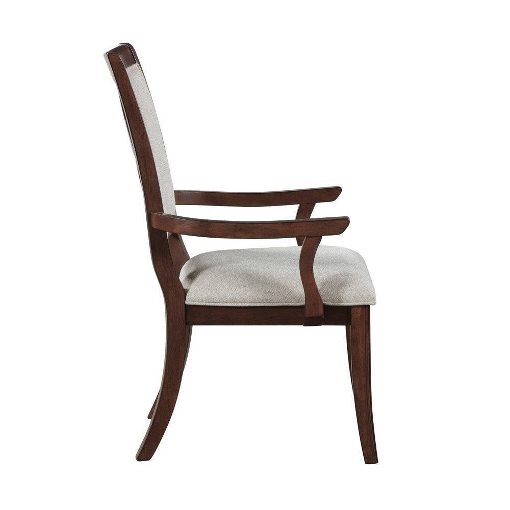 Jenie Armchair Set of 2 | Dark Walnut Inlay Cherry Wood | Beige Fabric BM336070