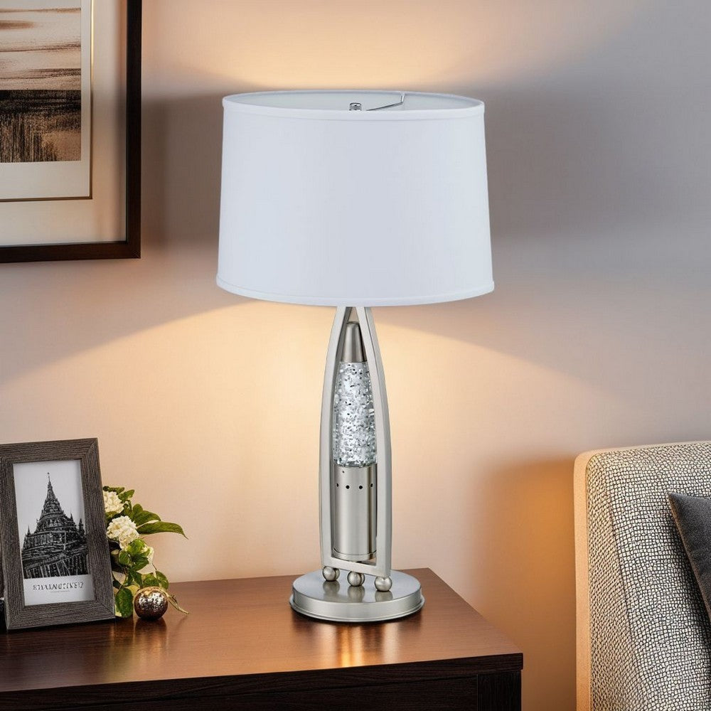Danie Table Lamp | 4 Way Switch | Clear Glass Tube | Silver Metal 28"