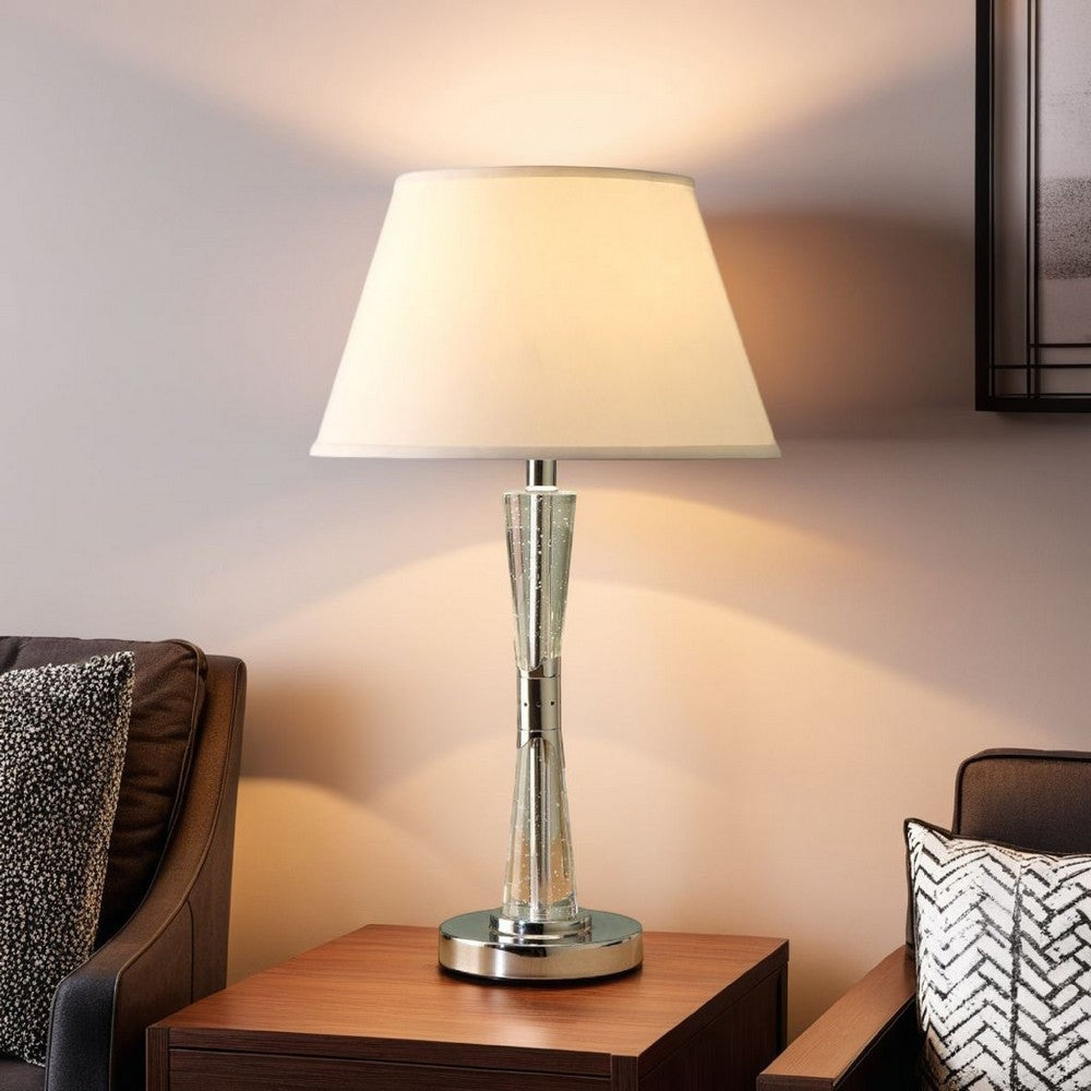 Terry Table Lamp with Bubble Infused Glass Tube | Chrome Metal 27"
