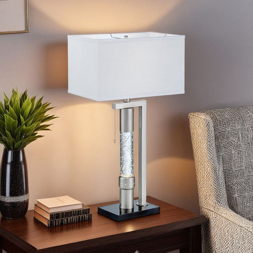 Mandy Table Lamp with Ripple Textured Glass Tube | Silver Metal 29"