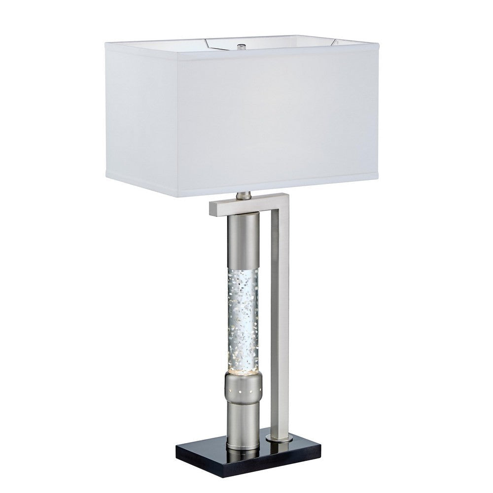 Mandy Table Lamp with Ripple Textured Glass Tube | Silver Metal 29"