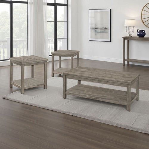 Rie 3pc Coffee Table Set with 2 End Tables | Lower Shelves | Gray Wood