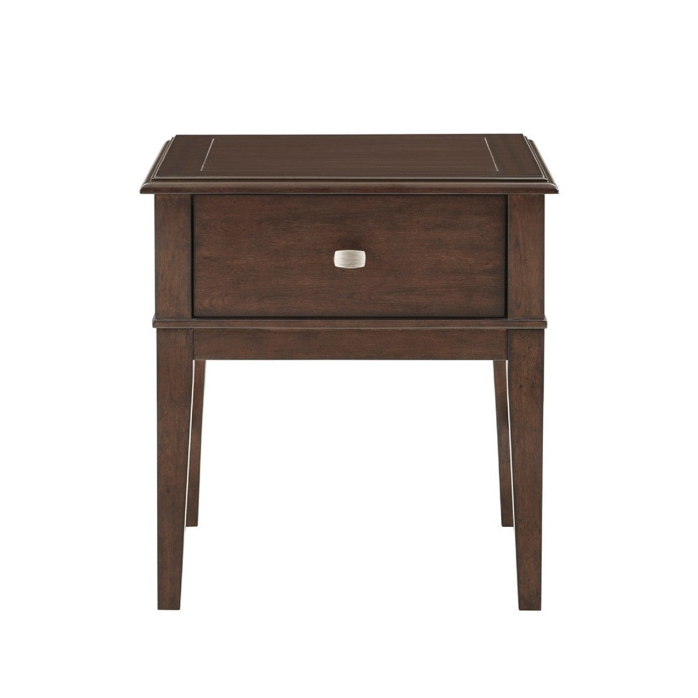 Merry End Table with USB Ports and Drawer | Brown Birch Wood 26’’ BM336084