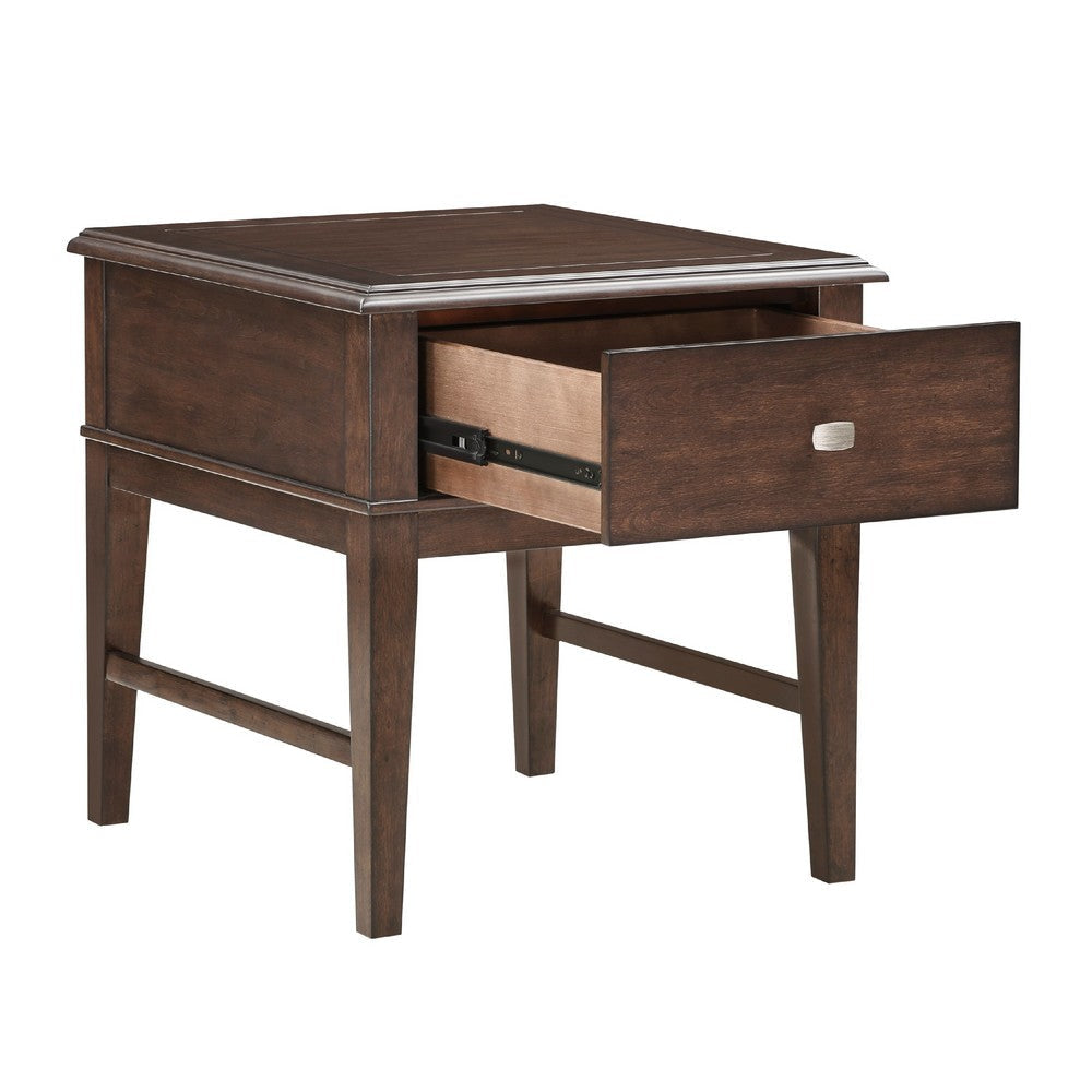 Merry End Table with USB Ports and Drawer | Brown Birch Wood 26’’ BM336084