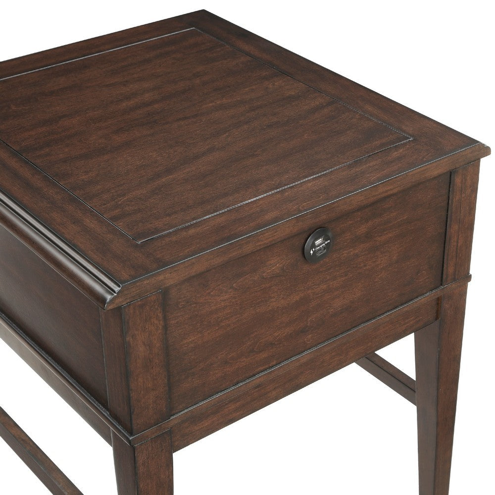 Merry End Table with USB Ports and Drawer | Brown Birch Wood 26’’ BM336084
