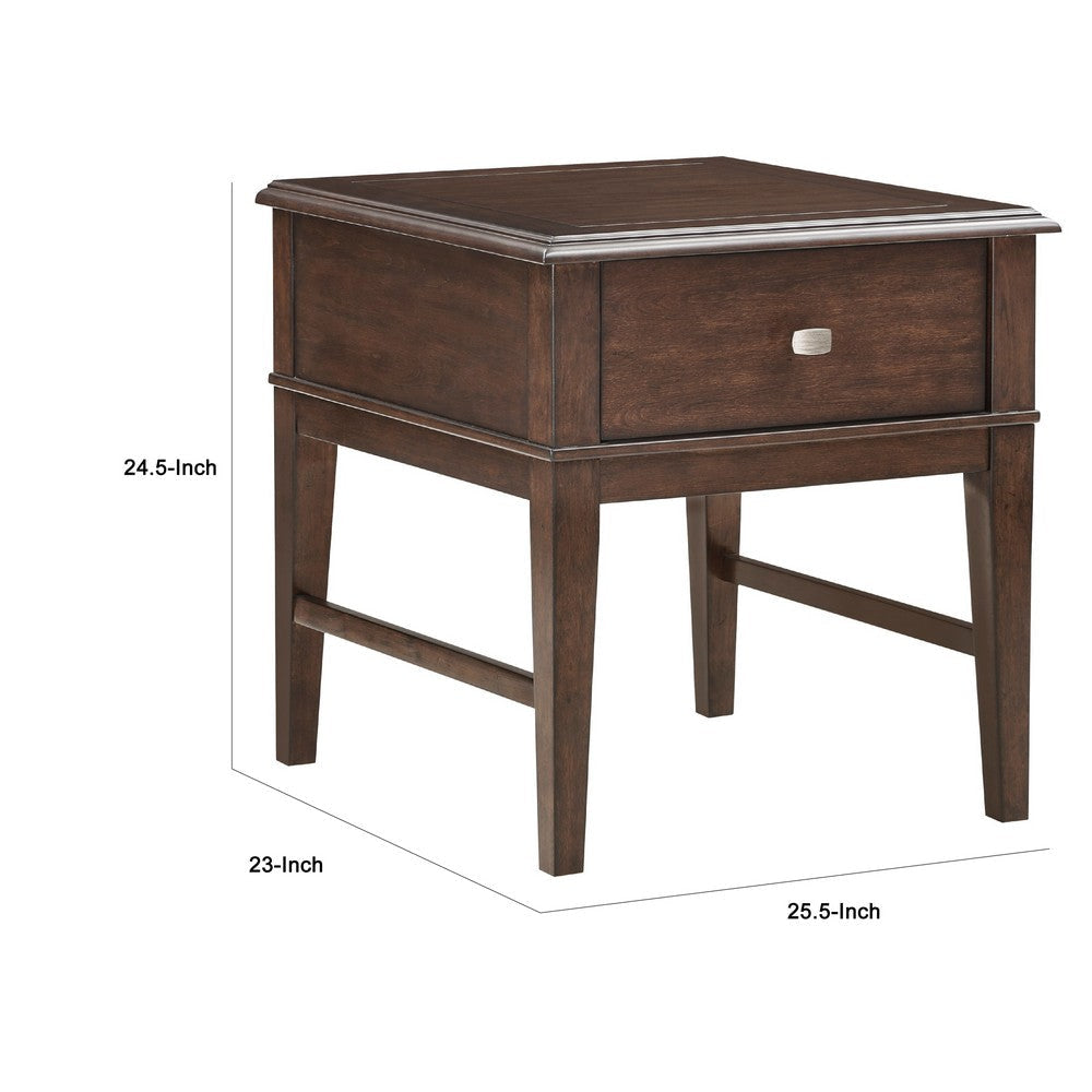 Merry End Table with USB Ports and Drawer | Brown Birch Wood 26’’ BM336084