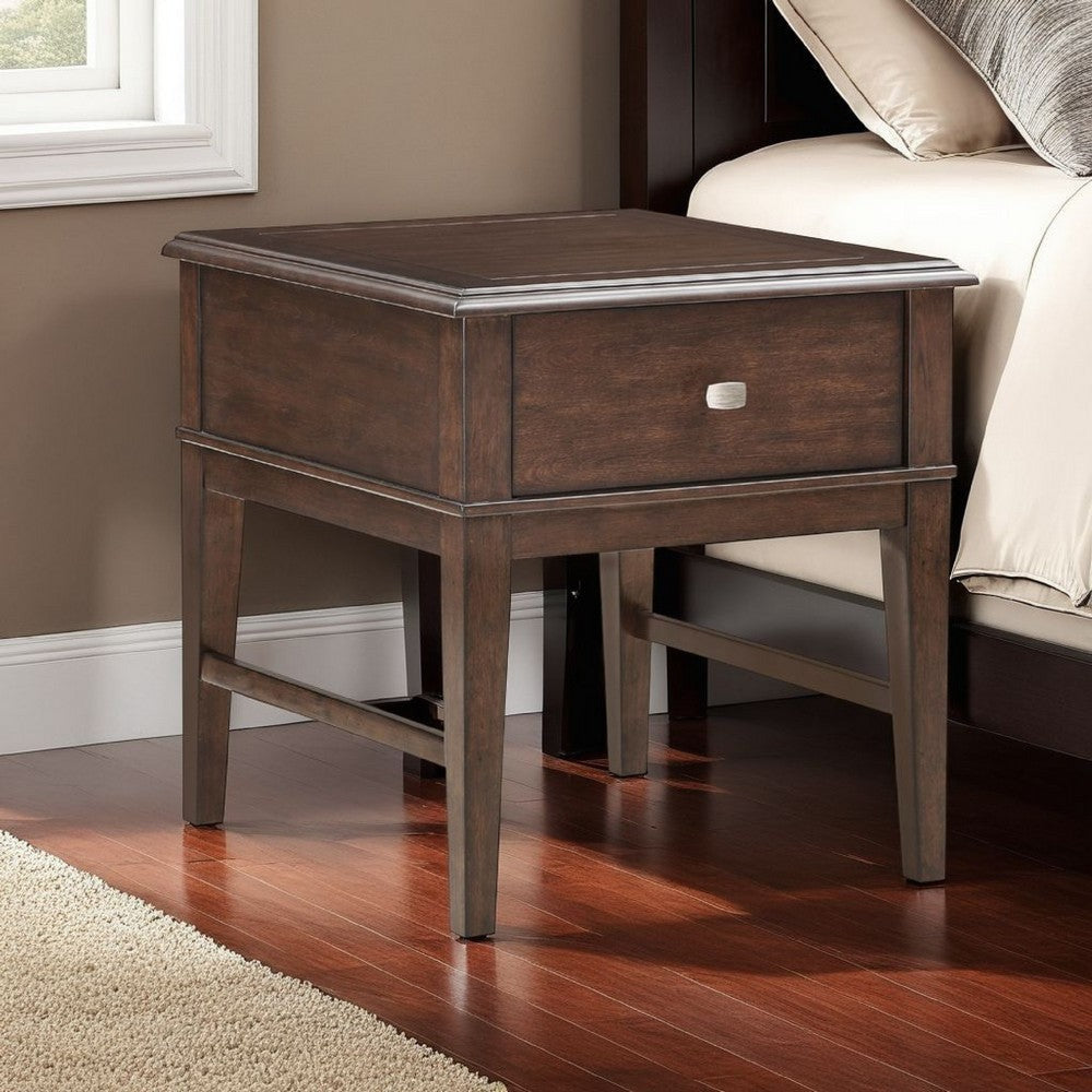 Merry End Table with USB Ports and Drawer | Brown Birch Wood 26"