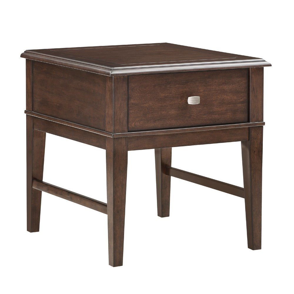 Merry End Table with USB Ports and Drawer | Brown Birch Wood 26"