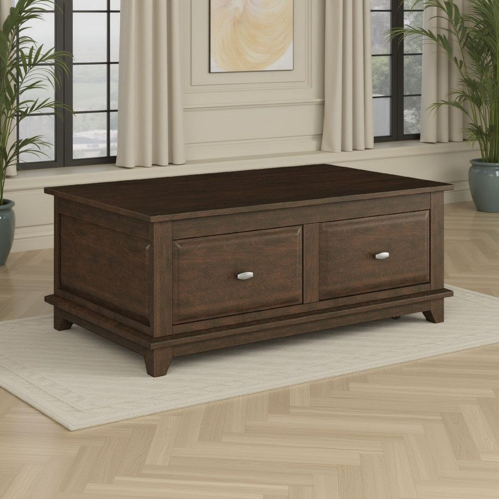 Minal Lift Top Coffee Table on Wheels| 2 Drawers | Brown 48"