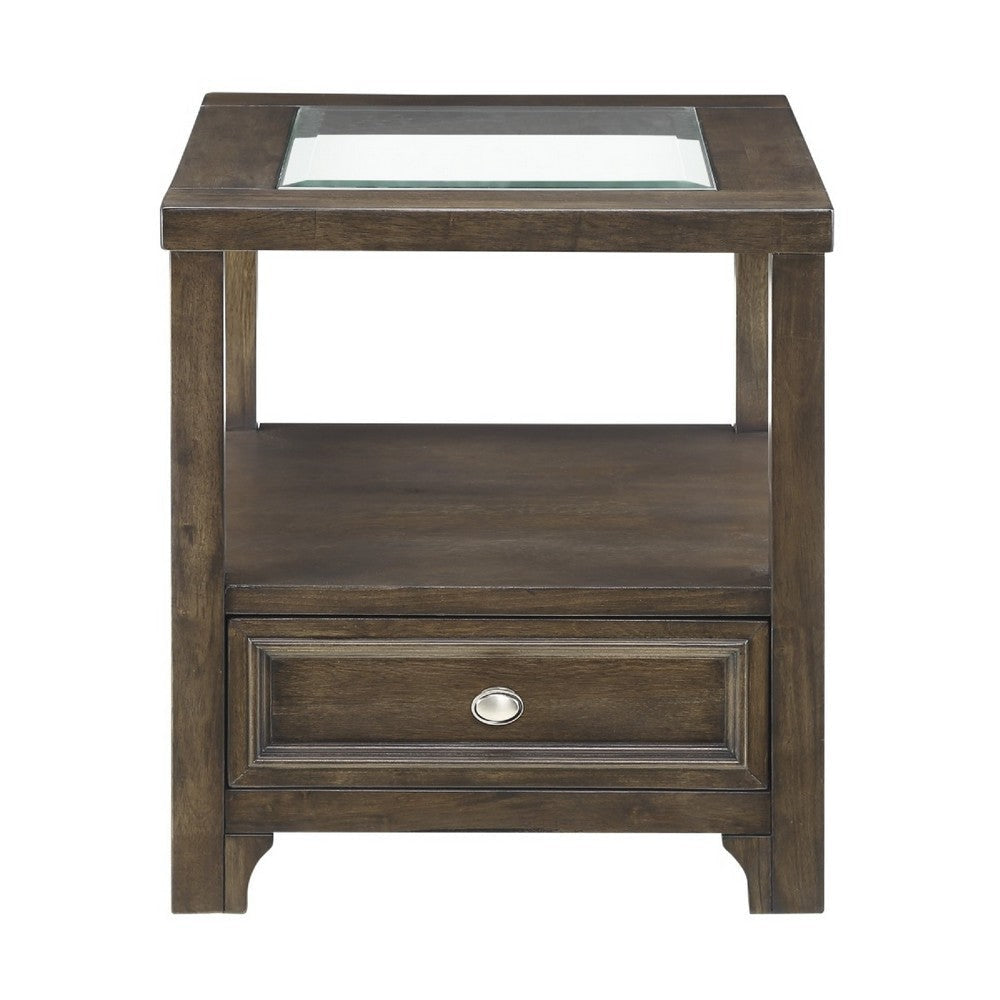 Berny End Table with Glass Top and Drawer | Charcoal Gray 26’’ BM336088