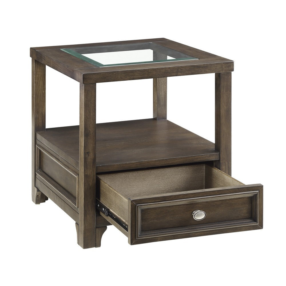 Berny End Table with Glass Top and Drawer | Charcoal Gray 26’’ BM336088