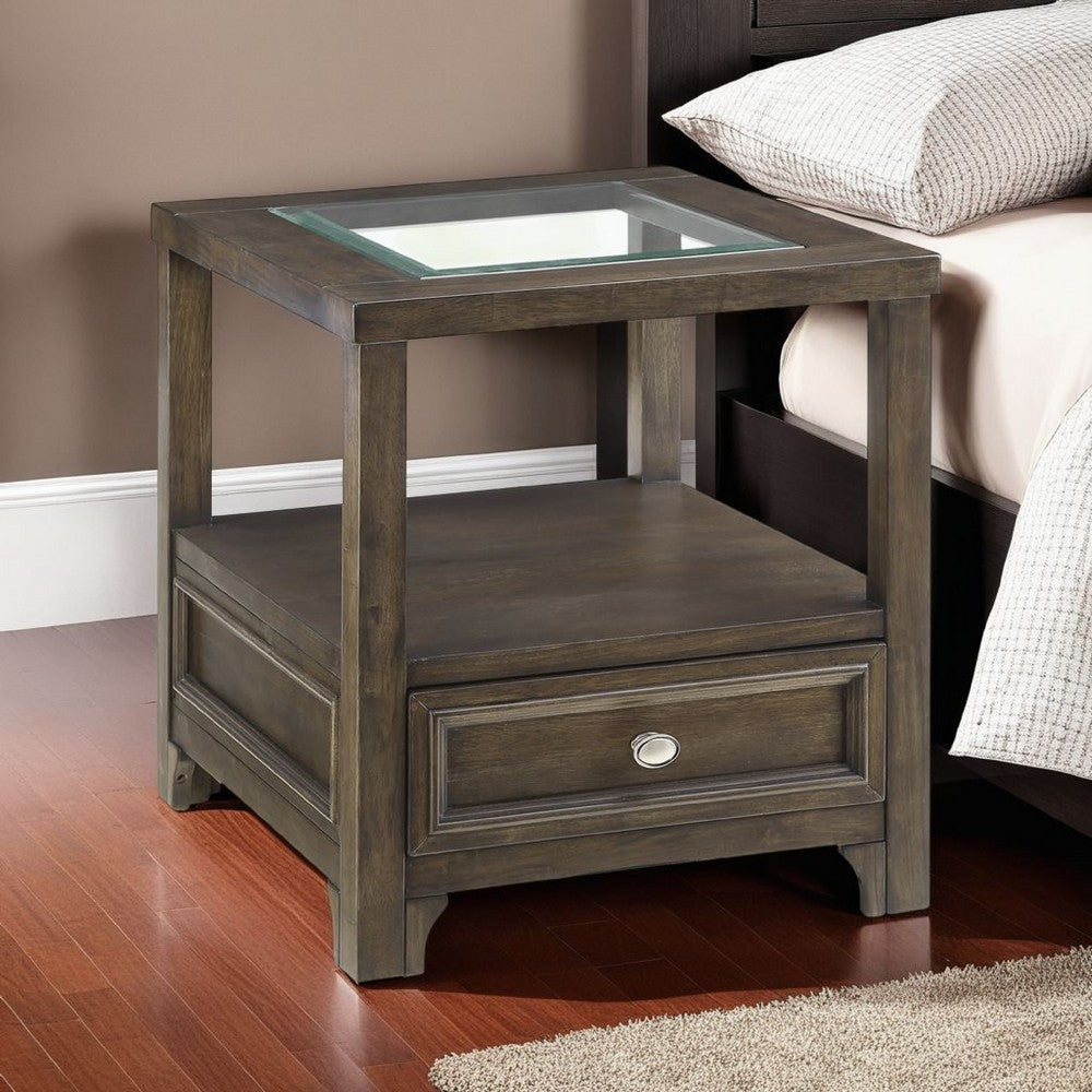 Berny End Table with Glass Top and Drawer | Charcoal Gray 26"