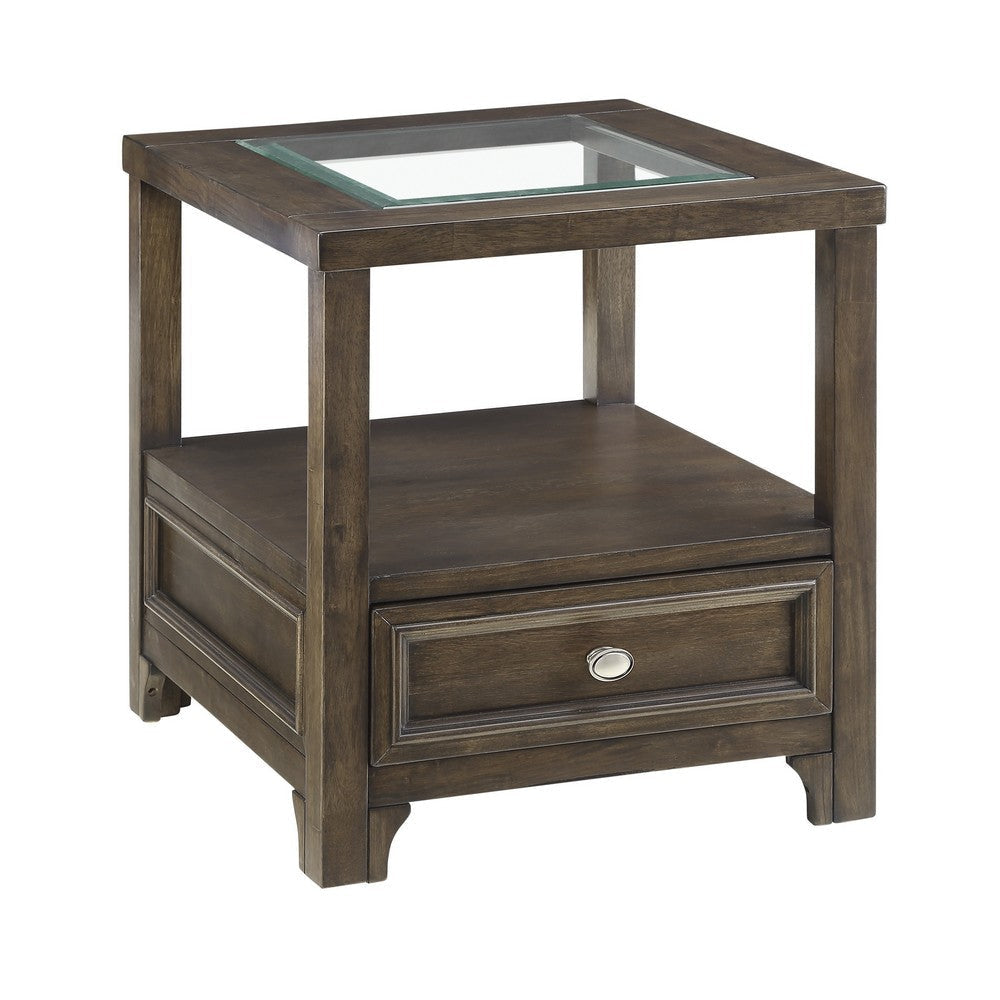 Berny End Table with Glass Top and Drawer | Charcoal Gray 26"