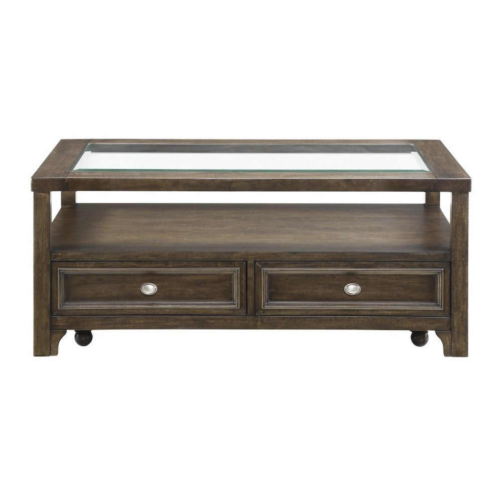 Berny Coffee Table | 2 Drawer and Glass Top | Charcoal Gray 46"