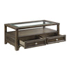 Berny Coffee Table | 2 Drawer and Glass Top | Charcoal Gray 46"
